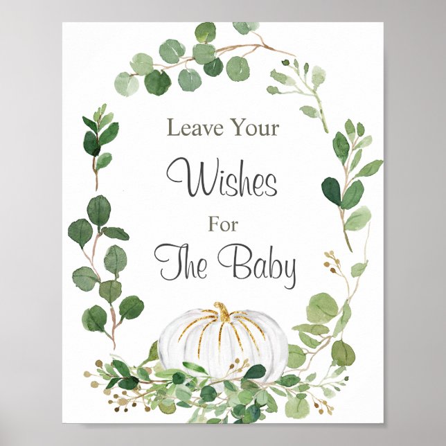 White Pumpkin Greenery Baby Shower Wishes for Baby Poster (Front)