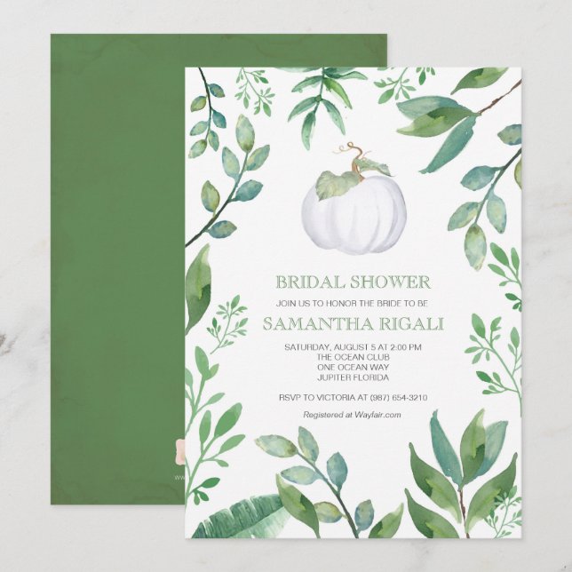 White Pumpkin Greenery Bridal Shower Invitation (Front/Back)