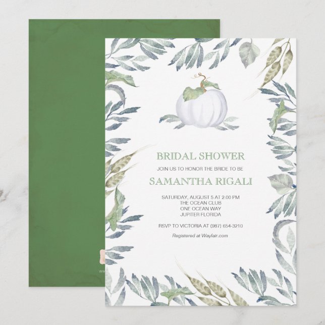 White Pumpkin Greenery Bridal Shower Invite (Front/Back)