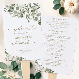 White Pumpkin Greenery Fall Wedding Program Hand Fan