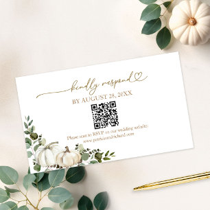 White Pumpkin Greenery Fall Wedding QR Code RSVP Enclosure Card