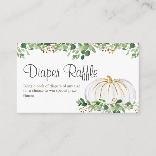 White Pumpkin Greenery Floral Diaper Raffle Card (Front)