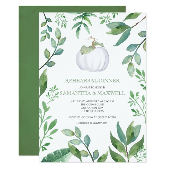 White Pumpkin Greenery Rehearsal Dinner Invitation