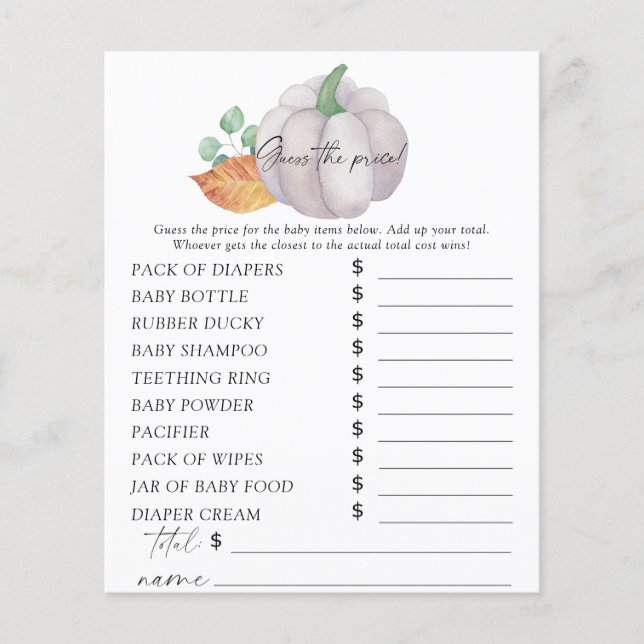 White pumpkin - Guess the price Game (Front)