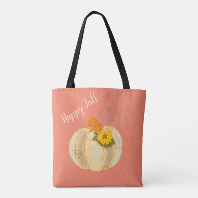 White Pumpkin Happy Fall Tote Bag Market Bag (Back)