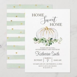 White Pumpkin Housewarming Greenery Floral Party  Invitation