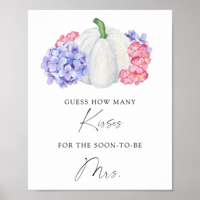 White pumpkin - how many kisses bridal shower game poster (Front)