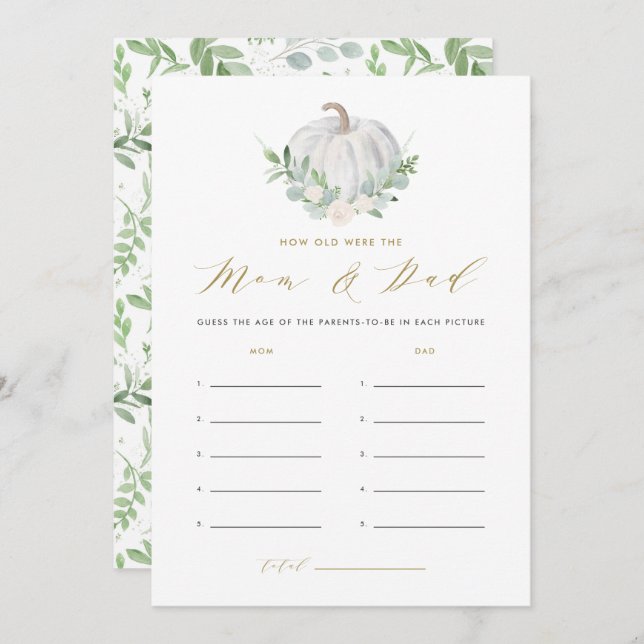 White Pumpkin How Old Were Mum and Dad Game Invitation (Front/Back)