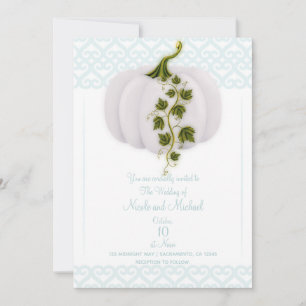 White Pumpkin Light Blue Storybook Fall Wedding  I Invitation