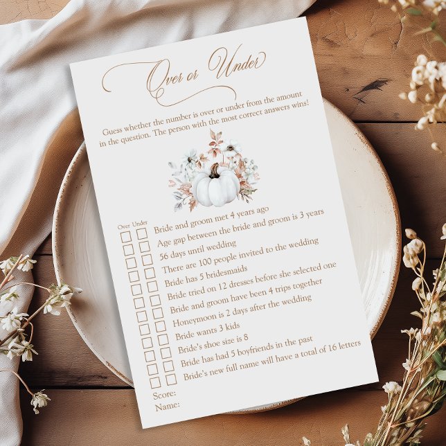 White Pumpkin Over or Under Bridal Shower Game (Creator Uploaded)