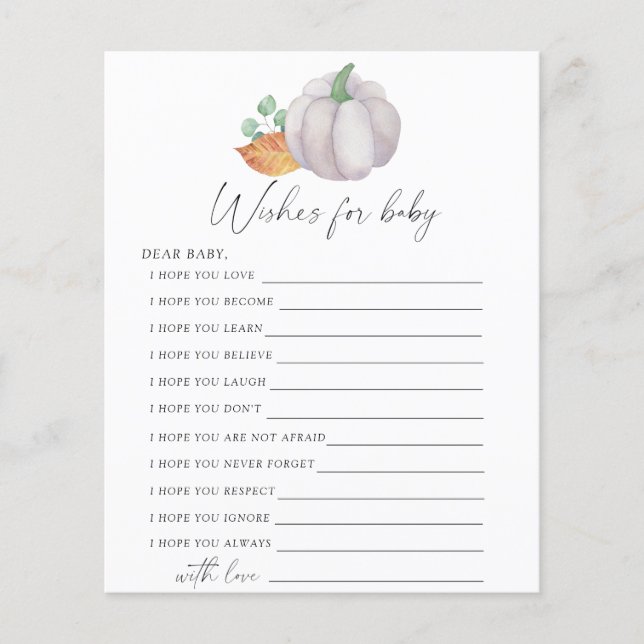 White pumpkin - Party game | wishes for baby game (Front)