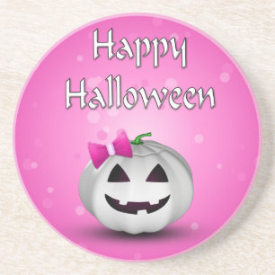 White Pumpkin Pink Girly Halloween Coaster