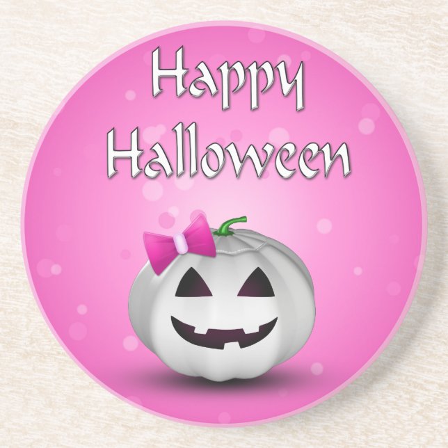 White Pumpkin Pink Girly Halloween Coaster (Front)