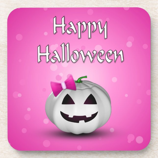 White Pumpkin Pink Girly Halloween Coaster (Front)