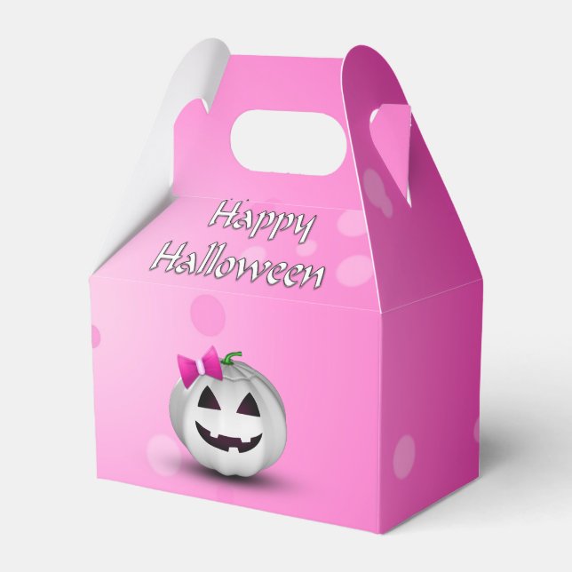 White Pumpkin Pink Girly Halloween Favour Box (Front Side)