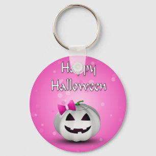 White Pumpkin Pink Girly Halloween Key Ring
