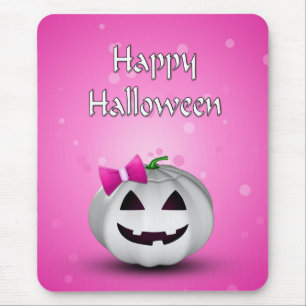White Pumpkin Pink Girly Halloween Mouse Mat
