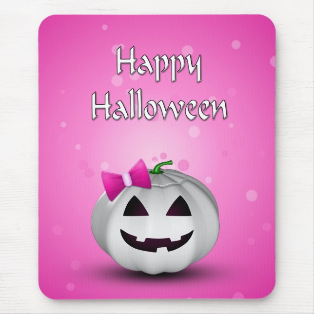 White Pumpkin Pink Girly Halloween Mouse Mat (Front)