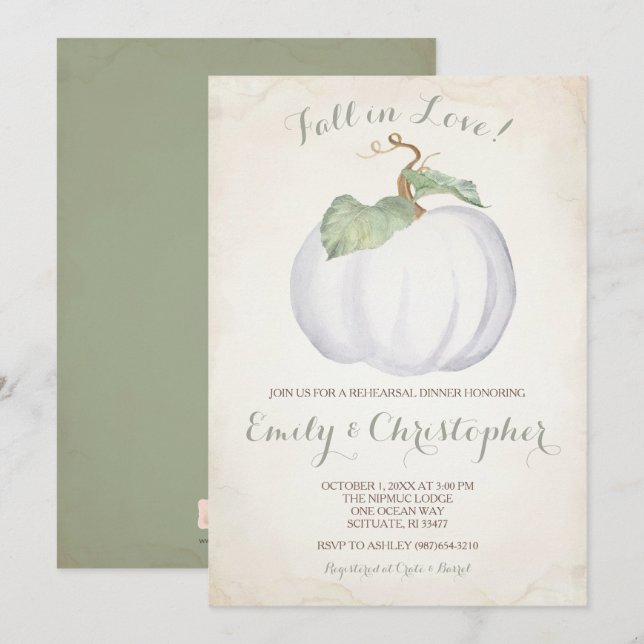White Pumpkin Rehearsal Dinner Invitation (Front/Back)