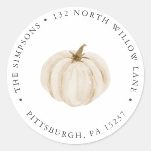 White Pumpkin Return Address  Classic Round Sticker