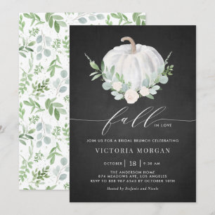 White Pumpkin Rustic Chalkboard Fall Bridal Brunch Invitation
