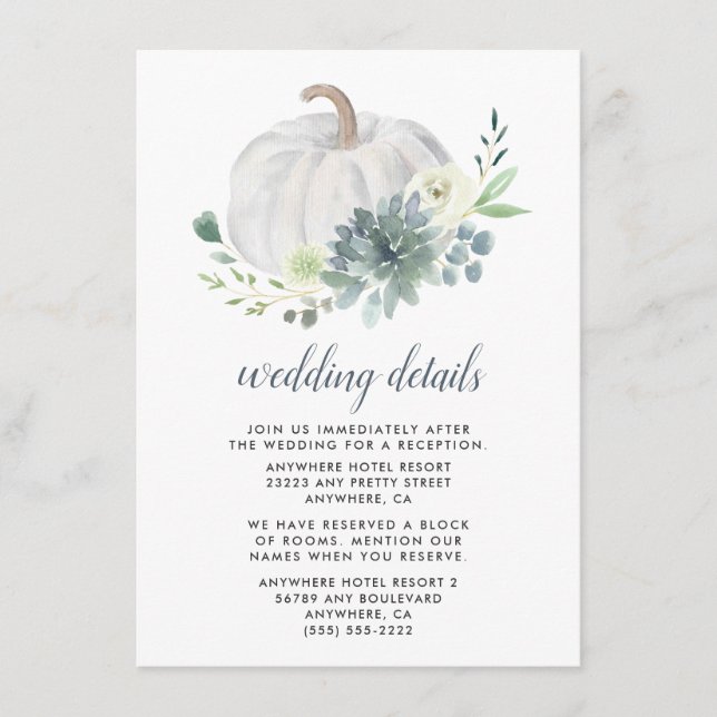 White Pumpkin Succulent Elegant Greenery Wedding Enclosure Card (Front)