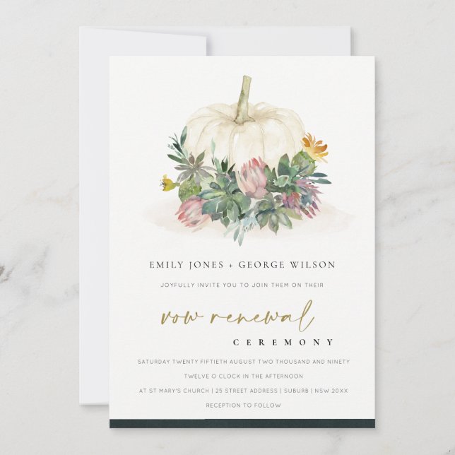 WHITE PUMPKIN SUCCULENT FAUNA VOW RENEWAL INVITE (Front)