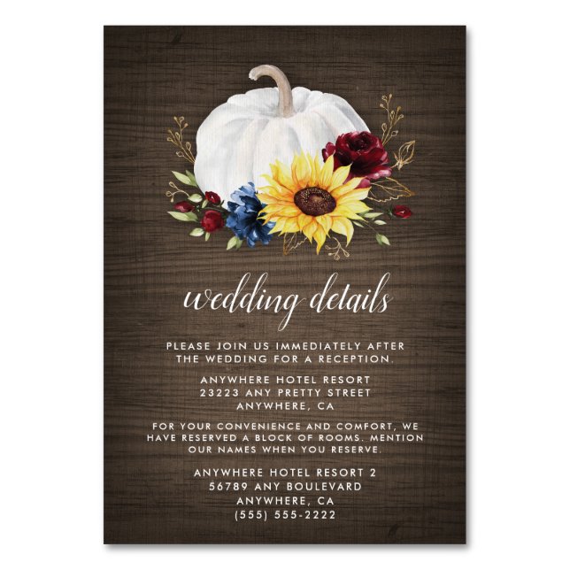 White Pumpkin Sunflower Wedding Enclosure Cards (Front)