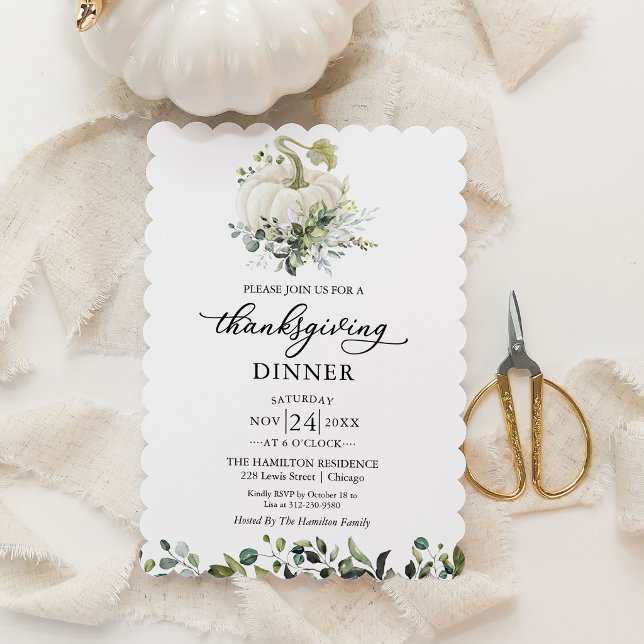White Pumpkin Thanksgiving Dinner Invitation (Creator Uploaded)