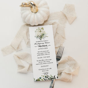 White Pumpkin Thanksgiving Dinner Menu Card