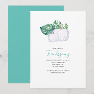 White Pumpkin Tropical Leaves Friendsgiving Invite
