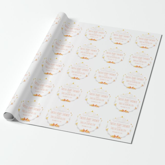White Pumpkin Twins Baby Shower Wrapping Paper (Unrolled)