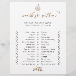 White Pumpkin Two-Sided Bingo Baby Shower Games