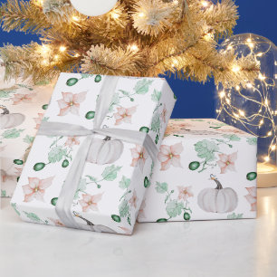 White Pumpkin Watercolor Art Pattern Wrapping Paper