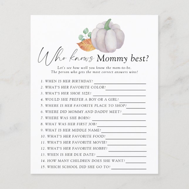 White pumpkin - Who knows mummy best game (Front)