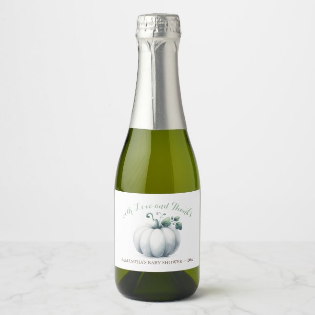 White Pumpkin Wine Label – Fall Baby Shower Favour (Front)