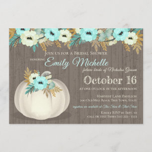 White Pumpkin with Turquoise Floral Bridal Shower Invitation