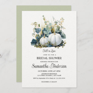 White pumpkins and eucalyptus greens Bridal Shower Invitation