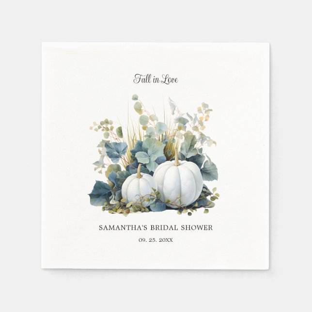White pumpkins and eucalyptus greens Bridal Shower Napkin (Front)