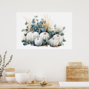 White pumpkins and eucalyptus greens fall poster
