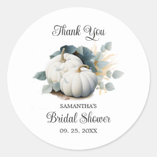 White pumpkins and eucalyptus Thank You Classic Round Sticker