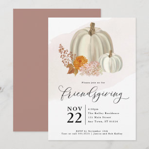 White Pumpkins and Fall Flowers, Friendsgiving  Invitation