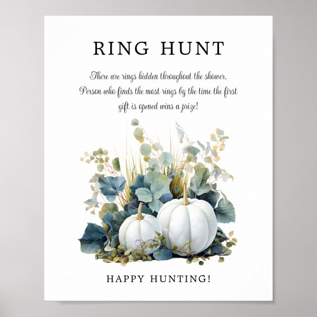 White pumpkins and greens Ring Hunt Bridal Shower Poster (Front)