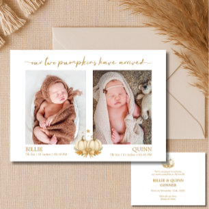 White Pumpkins Baby Twins Fall Photo Announcement