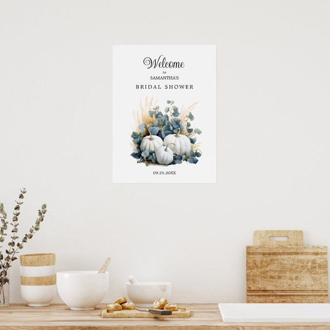 White pumpkins Fall Bridal Shower Welcome Poster (Kitchen)