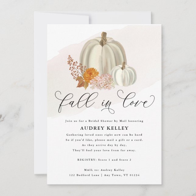 White Pumpkins Fall Flowers, Bridal Shower by Mail Invitation (Front)