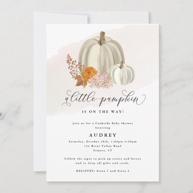 White Pumpkins Fall Flowers Curbside Bridal Shower Invitation (Front)