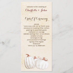 white pumpkins fall harvest wedding programs programme