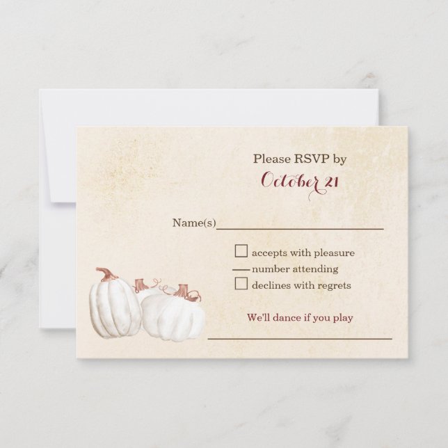 white pumpkins fall harvest wedding RSVP (Front)