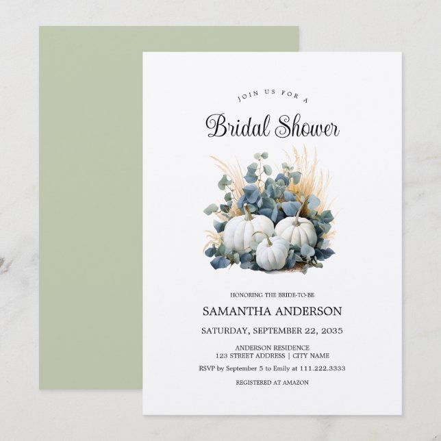 White pumpkins. Fall in love. Autumn Bridal Shower Invitation (Front/Back)